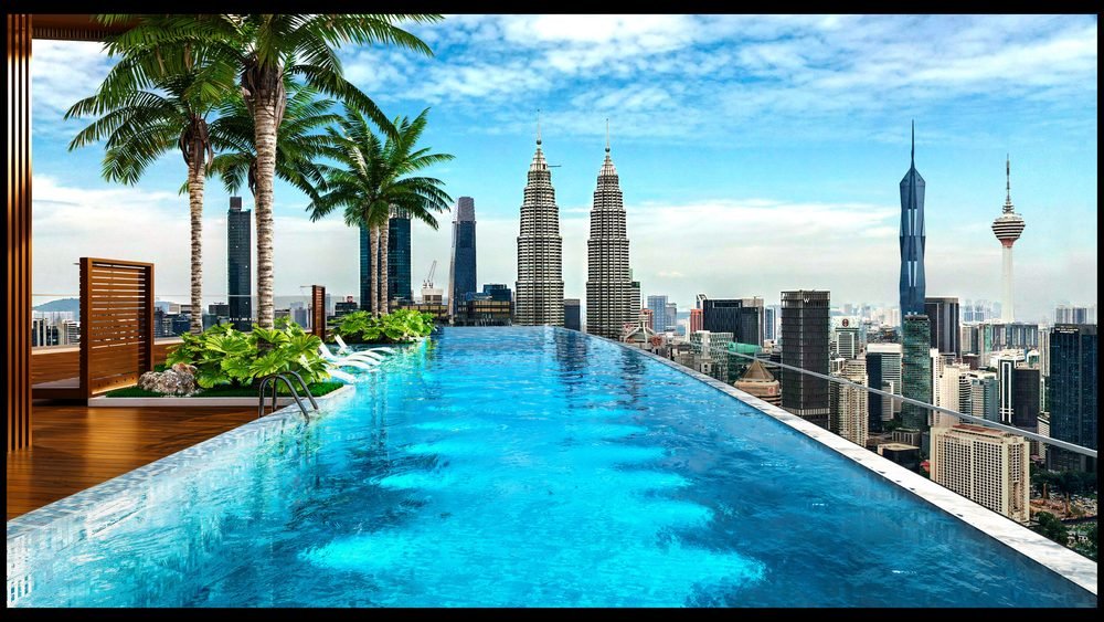 حمام سباحة لا متناهي على حافة جرف بطول 60 مترًا يطل على KLCC